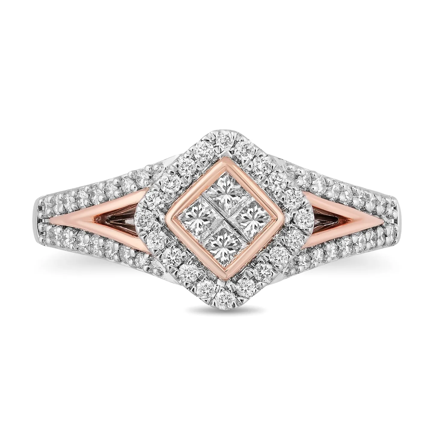 Enchanted Disney Fine Jewelry 14K White Gold and Rose Gold with 1/2 CTTW Princess and Round Diamond Composite Head Aurora Engagement Ring