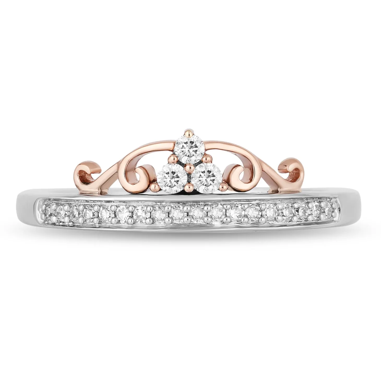 Enchanted Disney Fine Jewelry 10K White Gold and Rose Gold with 1/6 CTTW Diamond Majestic Princess Tiara Ring