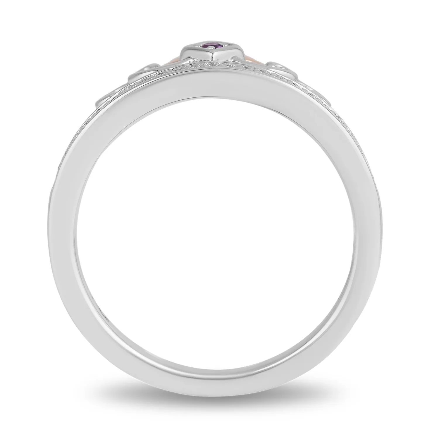 Enchanted Disney Fine Jewelry Black Rhodium and 14K Rose Gold Over Sterling Silver with 1/5 CTTW Diamonds and Amethyst Ariel Ursula Duo Ring