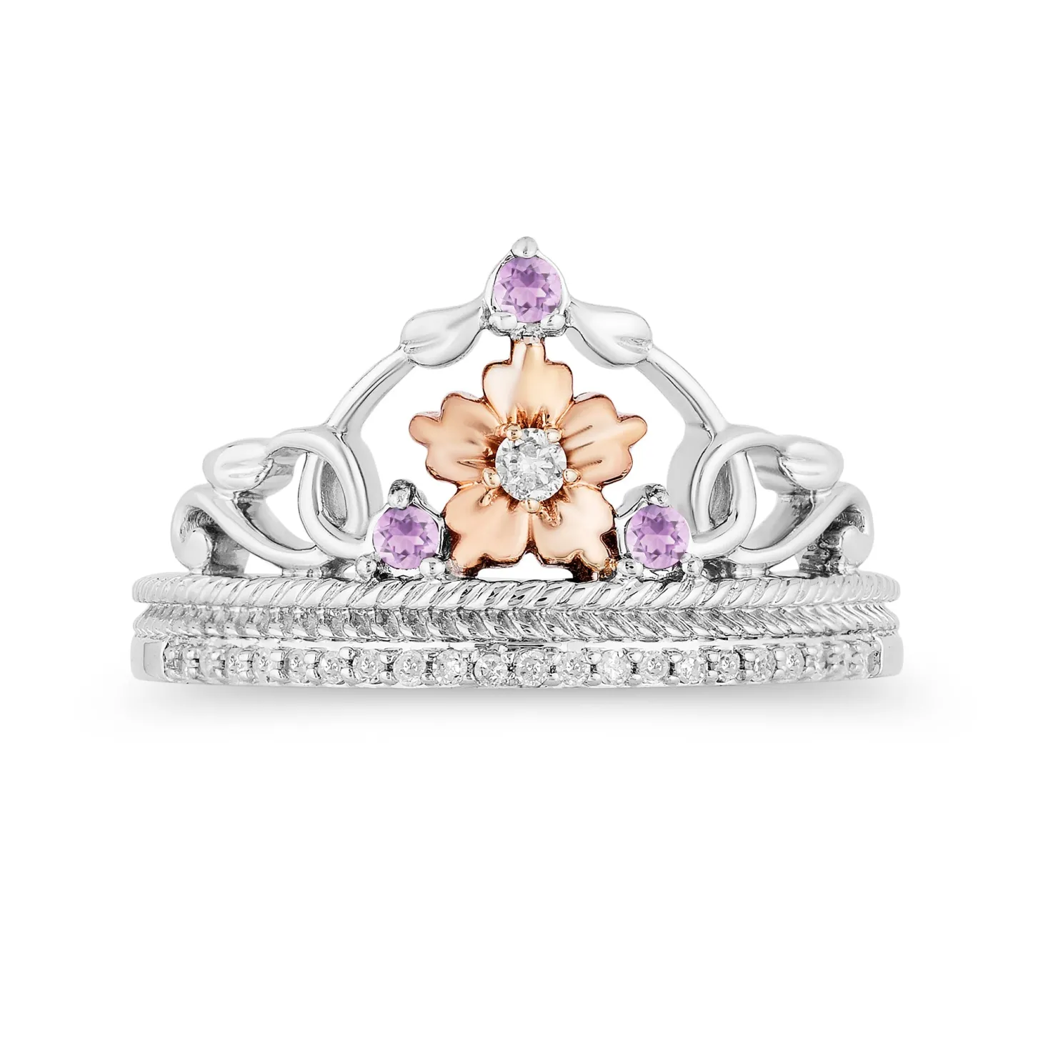 Enchanted Disney Fine Jewelry 14K Rose Gold over Sterling Silver with 1/10 CTTW Rose-de-France Rapunzel Ring