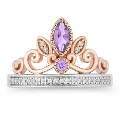 Enchanted Disney Fine Jewelry 14K Rose Gold over Sterling Silver with 1/10 CTTW Diamond and Rose-de-France Rapunzel Tiara Ring