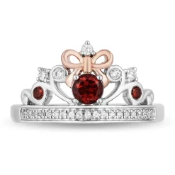 Enchanted Disney Fine Jewelry 14K Rose Gold Over Sterling Silver 1/10 CTTW Diamond and Red Garnet Snow White Tiara Ring