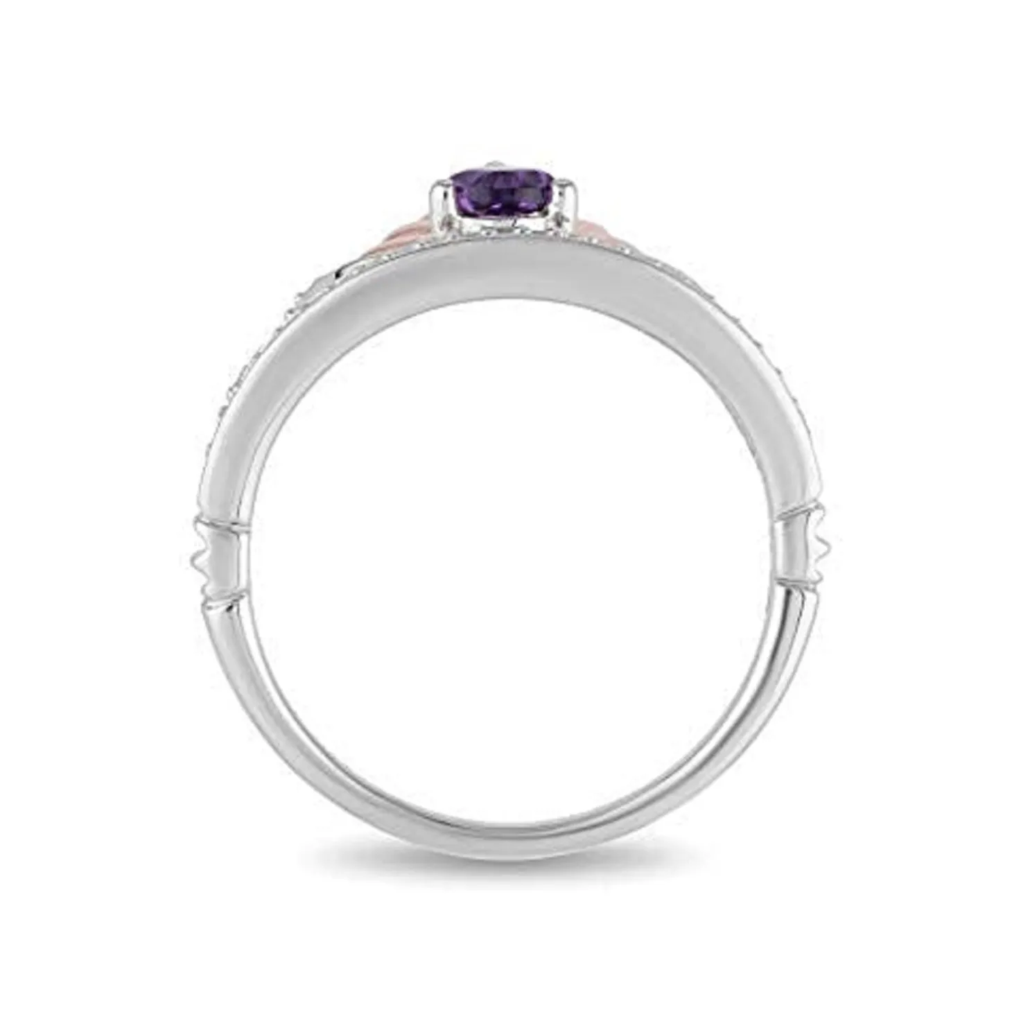 Enchanted Disney Fine Jewelry Sterling Silver and 10K Rose Gold with 1/10 CTTW Diamond and Amethyst Ariel Shell Tiara Ring