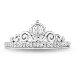 Enchanted Disney Fine Jewelry Sterling Silver 1/10 CTTW Cinderella Carriage Ring