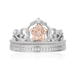 Enchanted Disney Fine Jewelry Sterling Silver and 10K Rose Gold 1/10 CTTW Rapunzel Tiara Ring