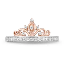 Enchanted Disney Fine Jewelry Sterling Silver and 10K Rose Gold 1/5 CTTW Majestic Princess Tiara Ring