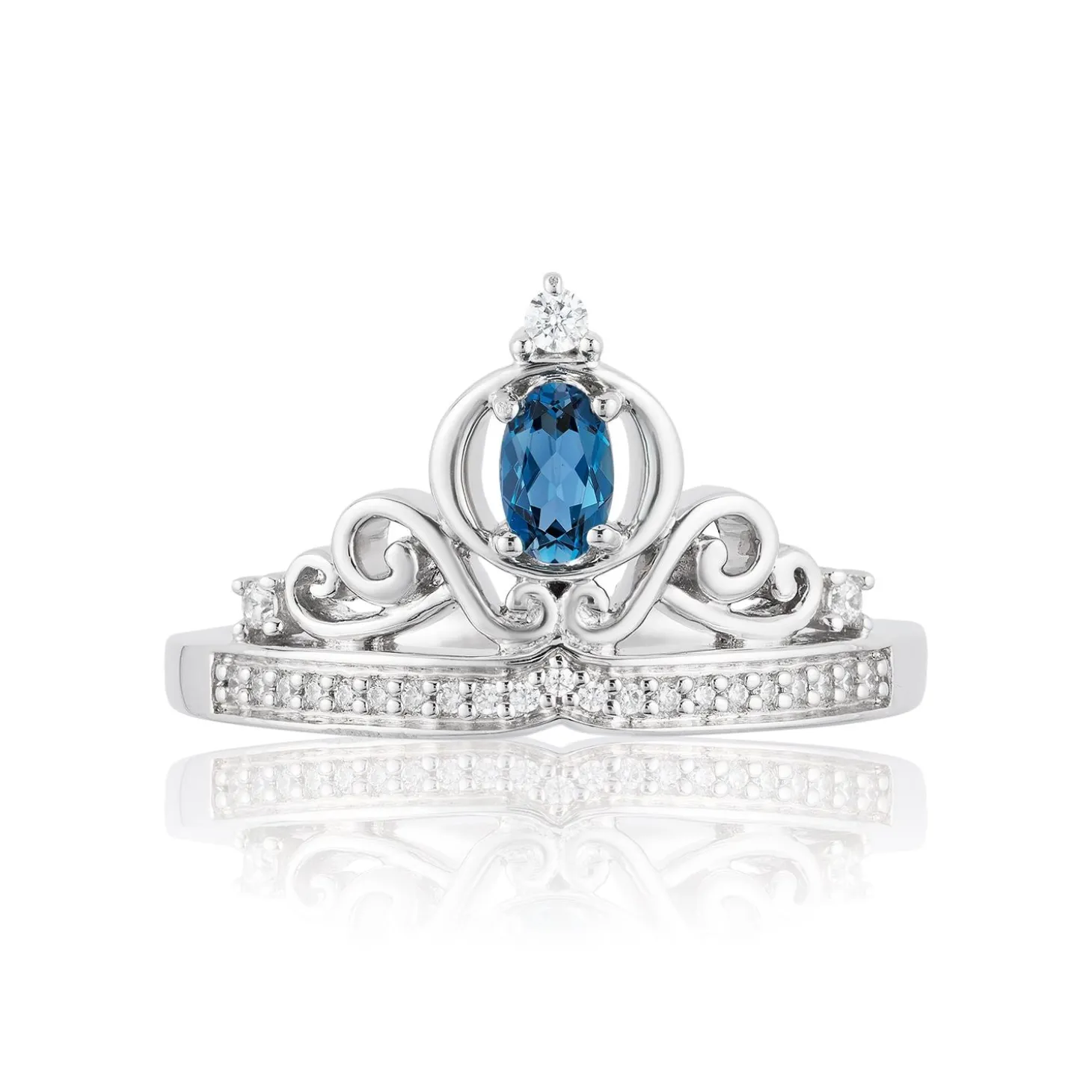 Enchanted Disney Fine Jewelry Sterling Silver 1/10 CTTW Diamond And London Blue Topaz Cinderella Carriage Ring