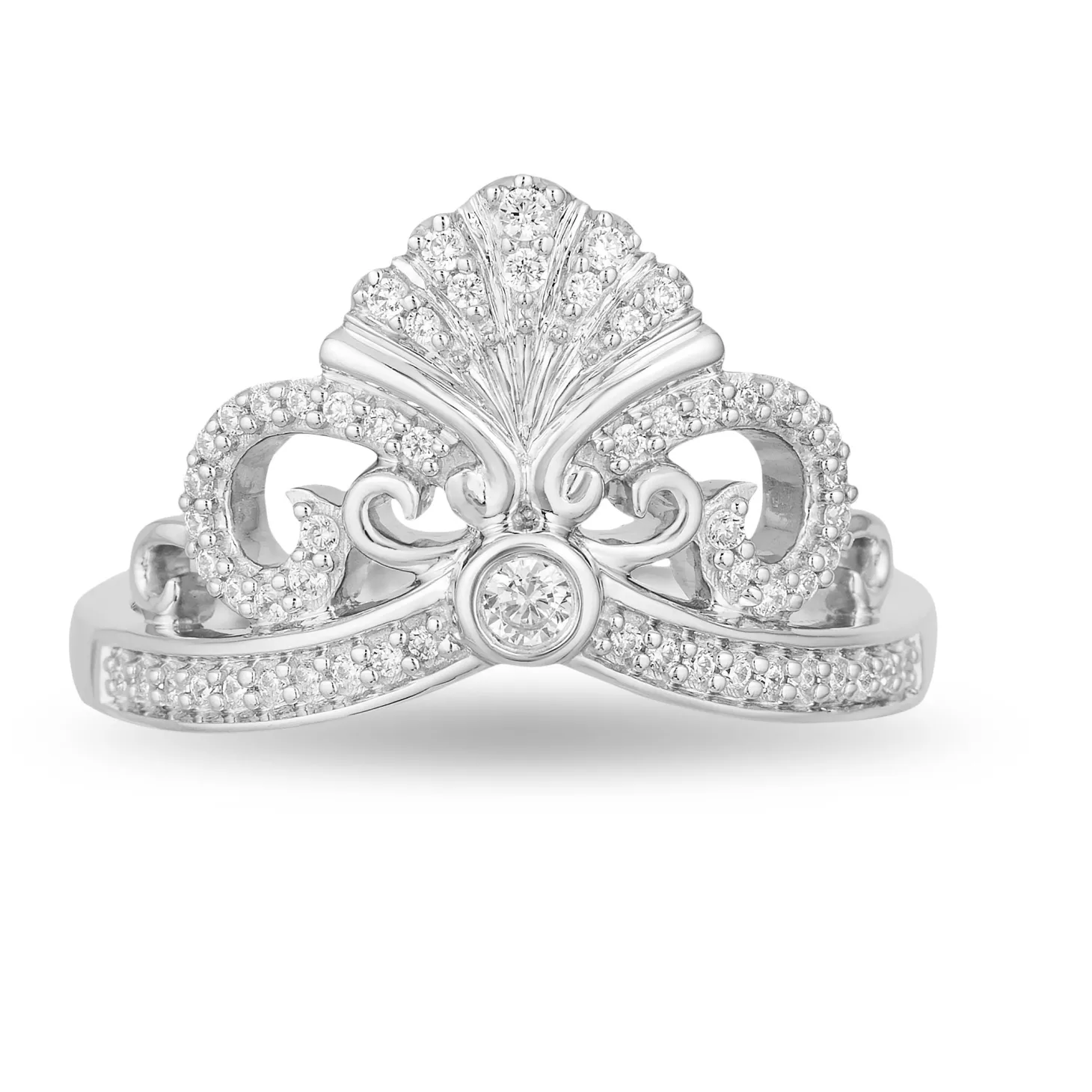 Enchanted Disney Fine Jewelry Sterling Silver 1/5 CTTW Ariel Shell Tiara Ring