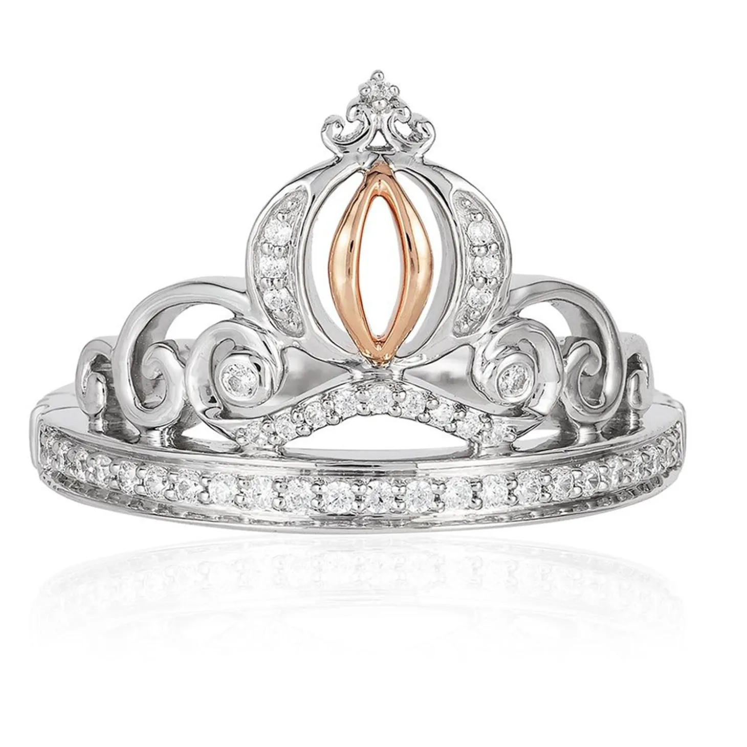 Enchanted Disney Fine Jewelry Sterling Silver and 10K Rose Gold 1/6 CTTW Cinderella Tiara Ring