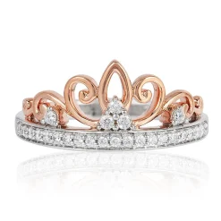 Enchanted Disney Fine Jewelry Sterling Silver and 10K Rose Gold 1/5 CTTW Majestic Princess Tiara Ring
