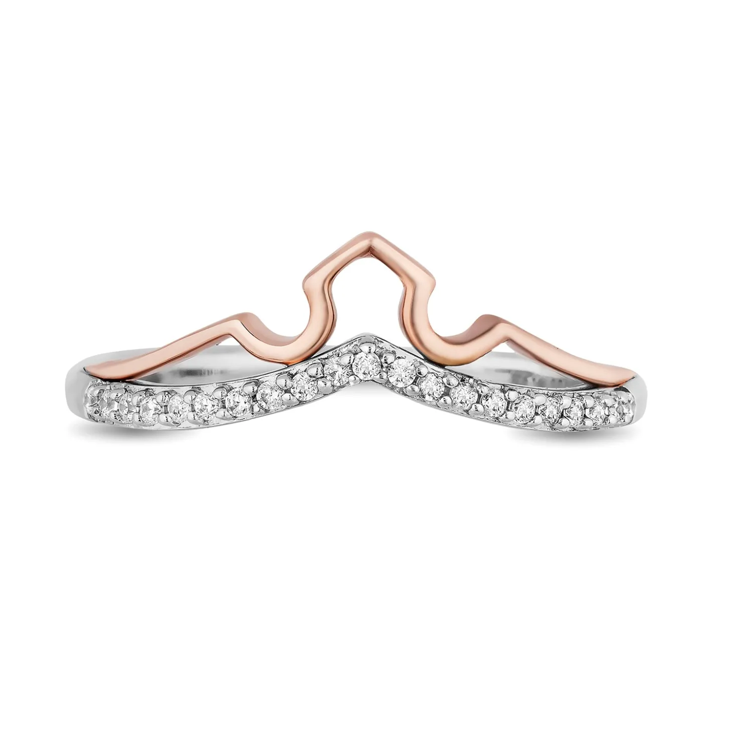 Enchanted Disney Fine Jewelry Sterling Silver and 10K Rose Gold with 1/10 CTTW Diamond Aurora Tiara Ring
