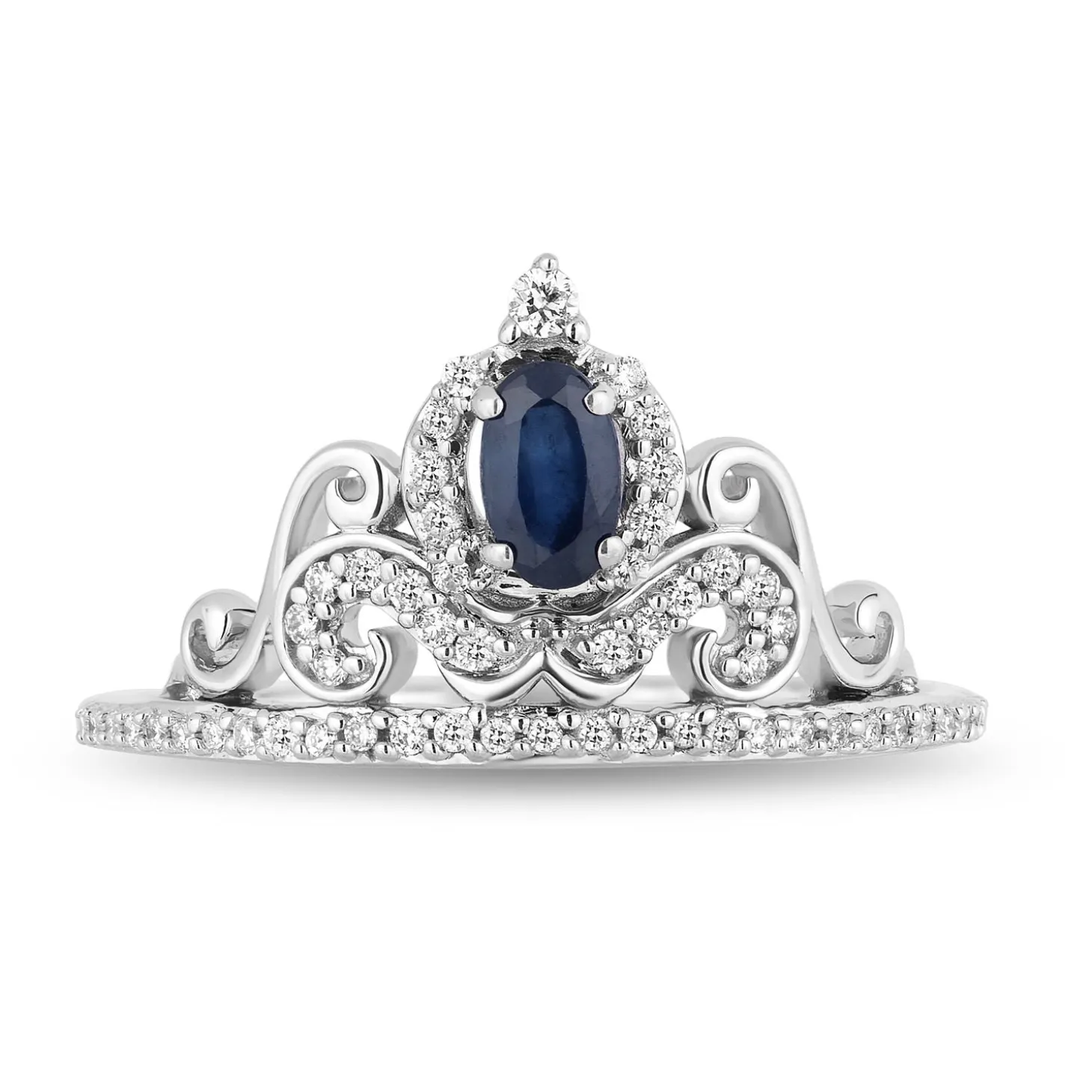 Enchanted Disney Fine Jewelry 14K White Gold With 1/6 CTTW Diamond with Blue Sapphire Cinderella Tiara Ring
