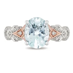 Enchanted Disney Fine Jewelry 10K White Gold and Rose Gold with 1/6 CTTW Diamond and Aquamarine Elsa Engagement Ring