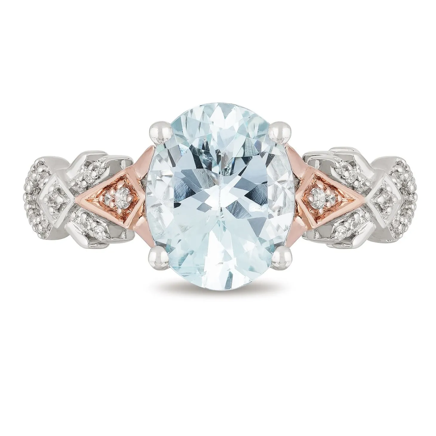 Enchanted Disney Fine Jewelry 10K White Gold and Rose Gold with 1/6 CTTW Diamond and Aquamarine Elsa Engagement Ring