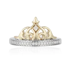 Enchanted Disney Fine Jewelry Sterling Silver and 10K Yellow Gold 1/10 CTTW Jasmine Tiara Ring