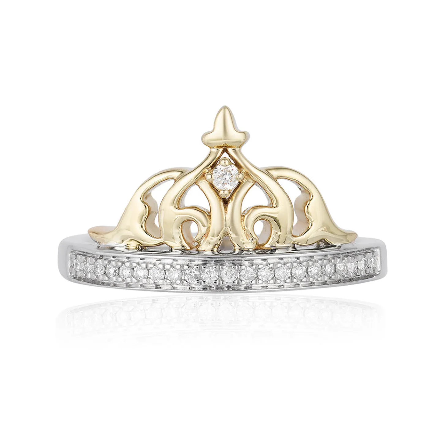 Enchanted Disney Fine Jewelry Sterling Silver and 10K Yellow Gold 1/10 CTTW Jasmine Tiara Ring