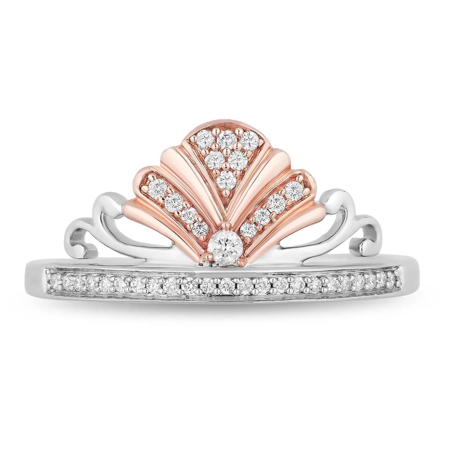 Enchanted Disney Fine Jewelry Sterling Silver and 10K Rose Gold with 1/6 CTTW Ariel Tiara Ring