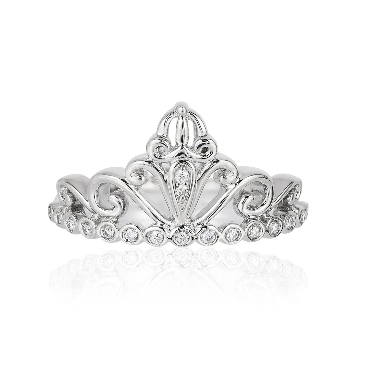 Enchanted Disney Fine Jewelry 14K White Gold 1/10 CTTW Cinderella Carriage Ring