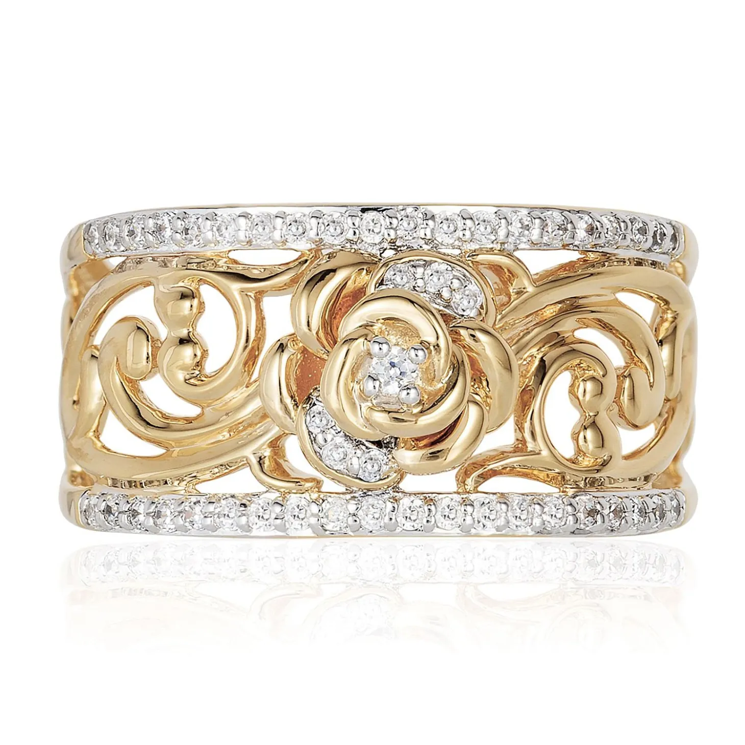 Enchanted Disney Fine Jewelry 14K Yellow Gold over Sterling Silver with 1/5 CTTW Diamond Belle Fashion Ring