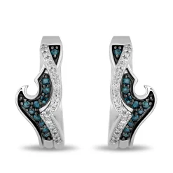 Enchanted Disney Fine Jewelry Sterling Silver with 1/4 CTTW White Diamond and Treated Blue Diamonds Moana Hoop Earrings