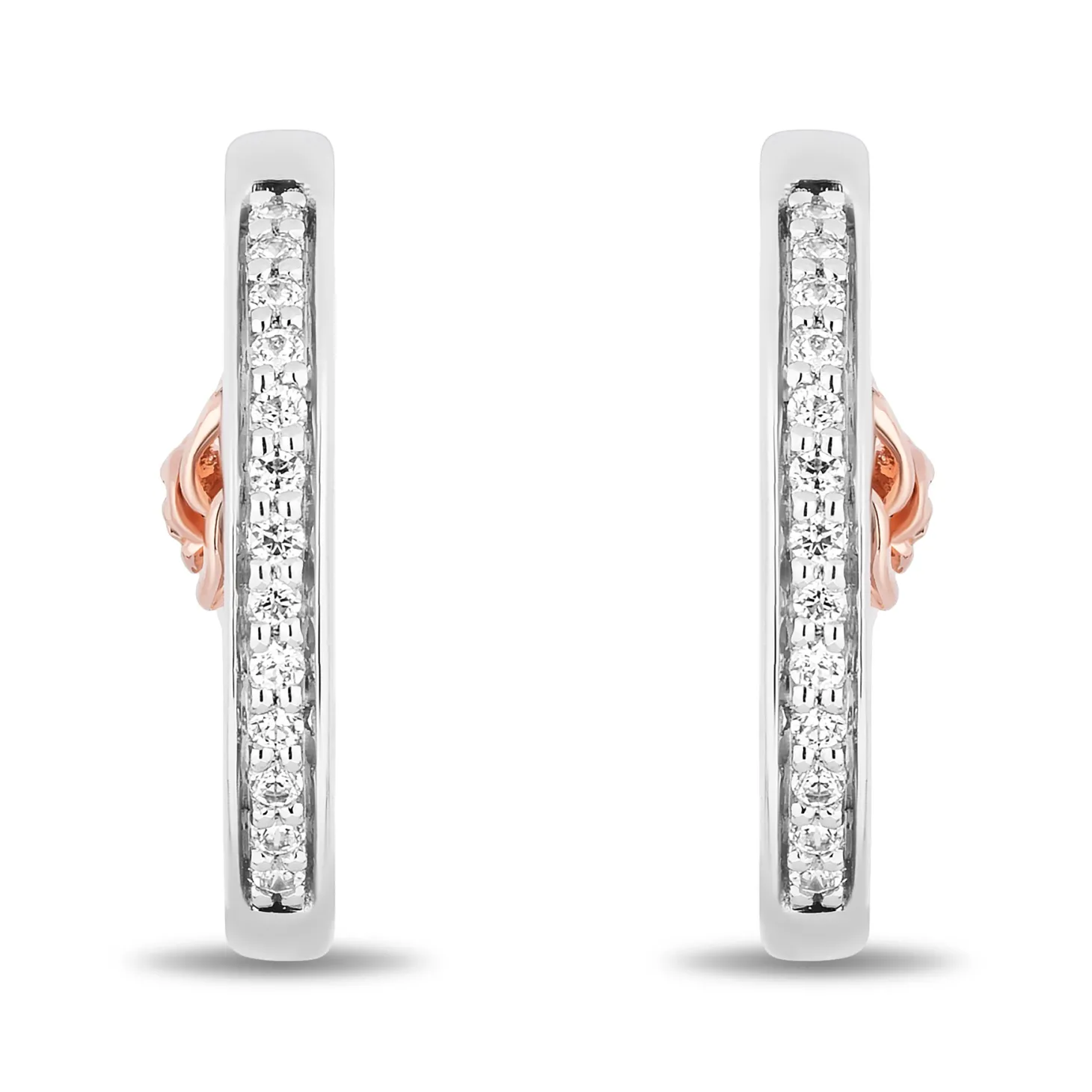 Enchanted Disney Fine Jewelry 14K Rose Gold Over Sterling Silver with 1/5 CTTW Diamonds Belle Hoop Earrings
