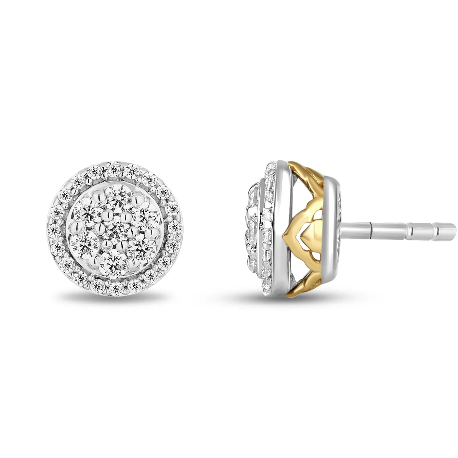 Enchanted Disney Fine Jewelry Sterling Silver and 10K Yellow Gold with 1/4 CTTW Diamonds Jasmine Stud Earrings