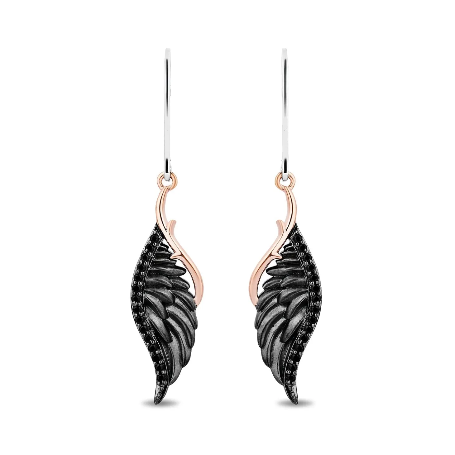 Enchanted Disney Fine Jewelry Black Rhodium over Sterling Silver and 10K Rose Gold with 1/5 CTTW Black Diamonds Maleficent Earrings
