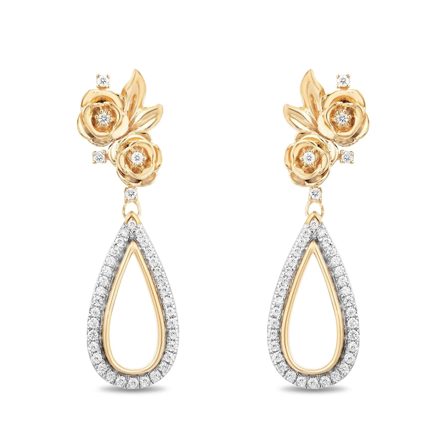 Enchanted Disney Fine Jewelry 14K Yellow Gold Over Sterling Silver with 1/4 CTTW Diamond Belle Dangle Earrings