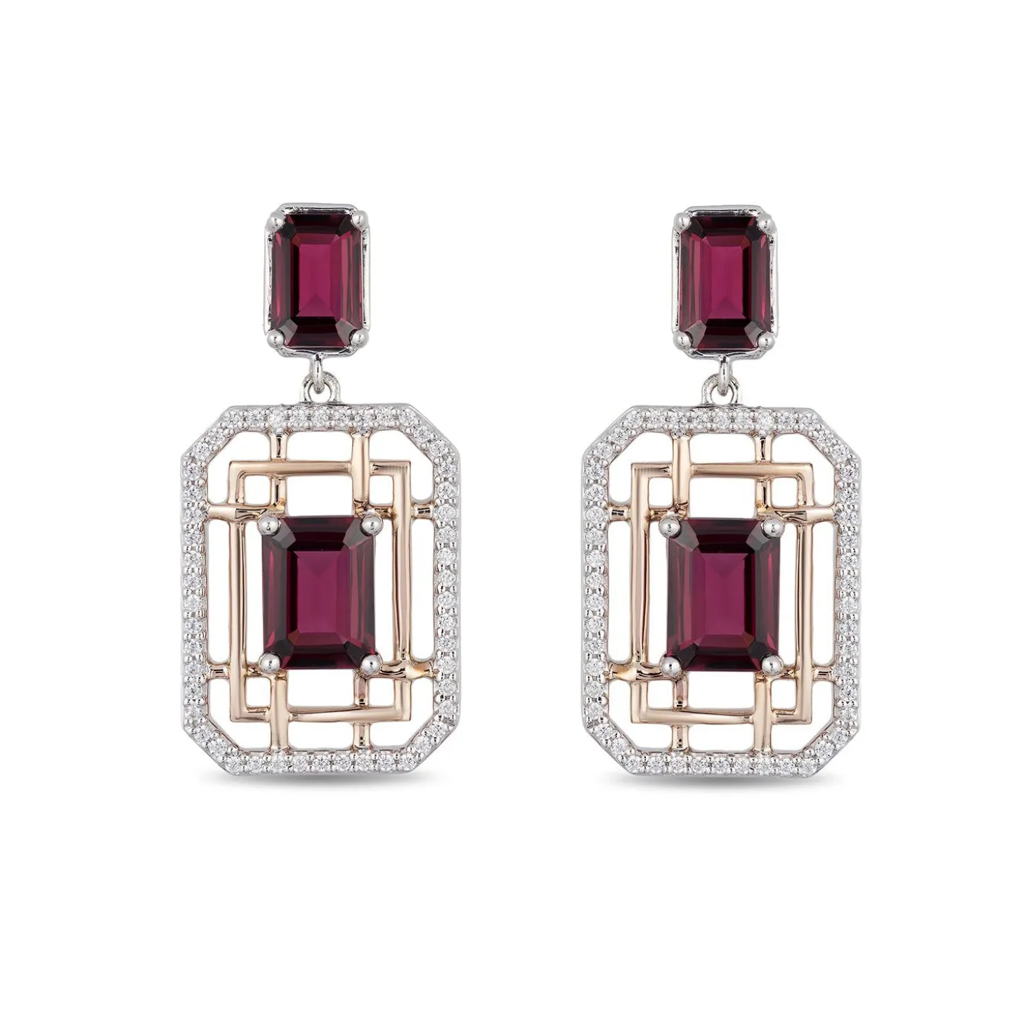 Enchanted Disney Fine Jewelry Sterling Silver and 10K Rose Gold with 1/4 CTTW Diamond with Rhodolite Garnet Mulan Earrings