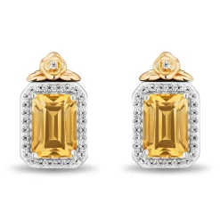 Enchanted Disney Fine Jewelry Sterling Silver and 10K Yellow Gold with 1/6 CTTW Diamonds and Citrine Belle Stud Earrings