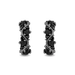 Enchanted Disney Fine Jewelry Black Rhodium Over Sterling Silver with 1/8 CTTW Black Diamonds and Black Onyx Maleficent Earrings