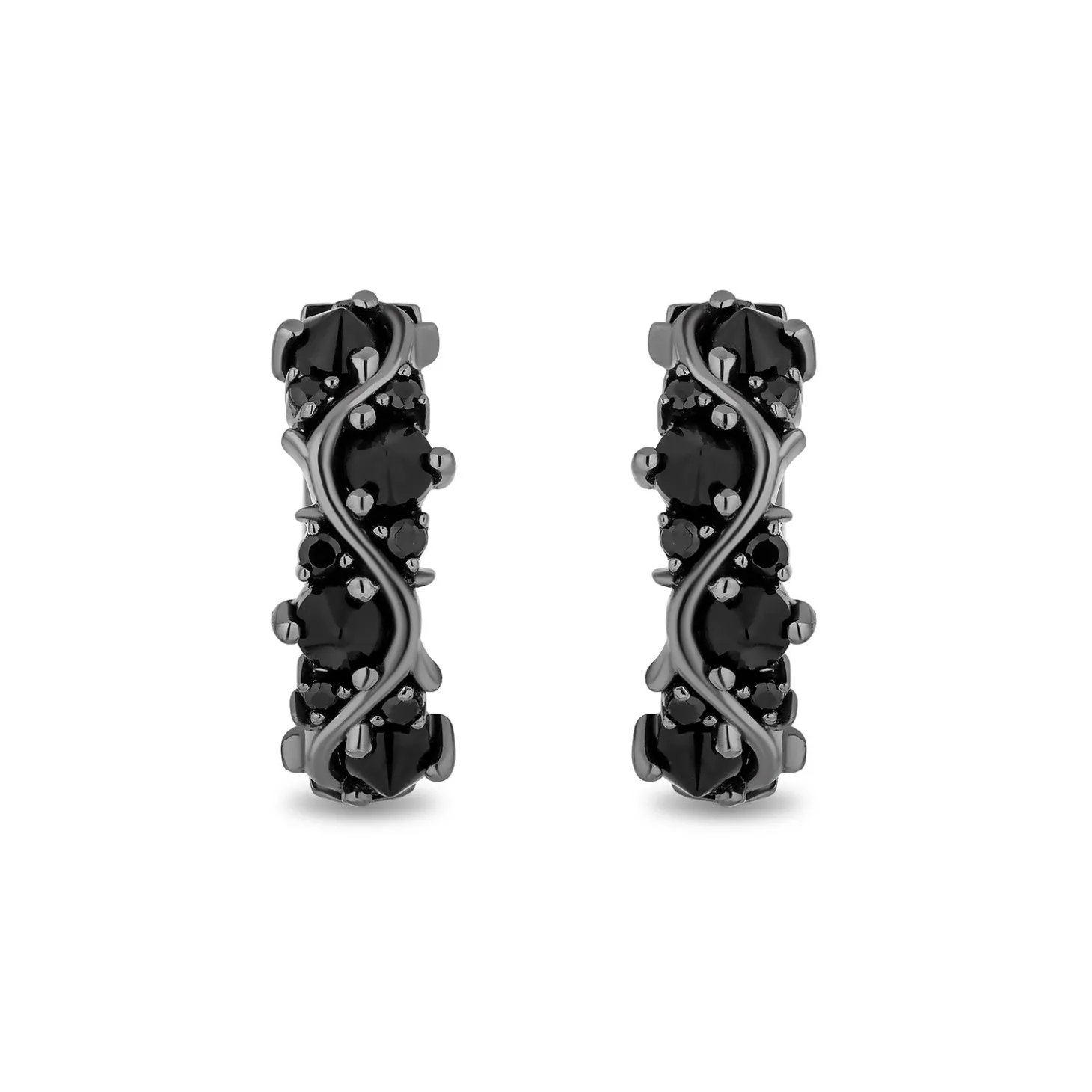 Enchanted Disney Fine Jewelry Black Rhodium Over Sterling Silver with 1/8 CTTW Black Diamonds and Black Onyx Maleficent Earrings