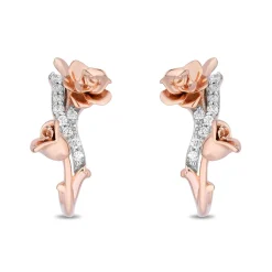 Enchanted Disney Fine Jewelry 14K Rose Gold Over Sterling Silver with 1/10 CTTW Diamonds Belle Rose Earrings