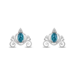 Enchanted Disney Fine Jewelry Sterling Silver 1/20 CTTW Diamond and London Blue Topaz Cinderella Earrings