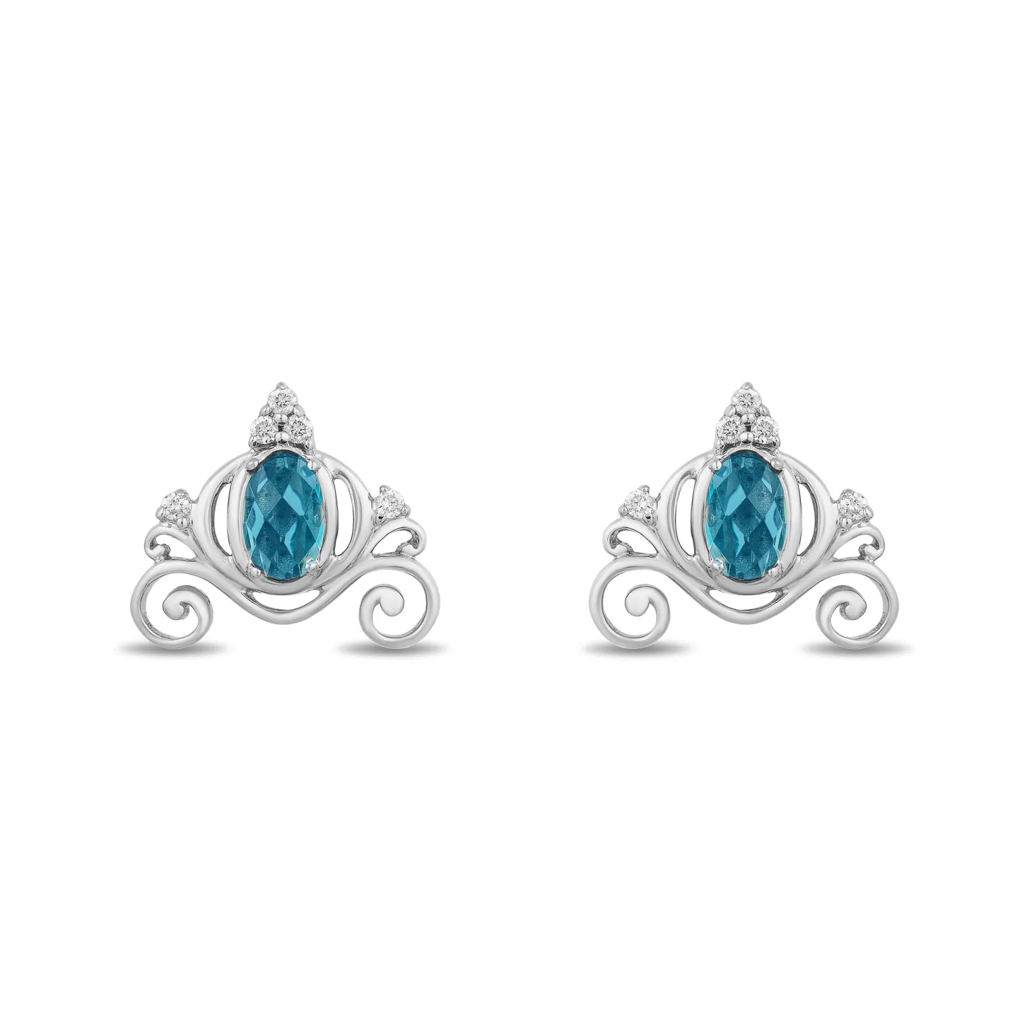 Enchanted Disney Fine Jewelry Sterling Silver 1/20 CTTW Diamond and London Blue Topaz Cinderella Earrings