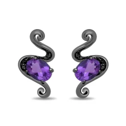 Enchanted Disney Fine Jewelry Black Rhodium over Sterling Silver with 1/10 CTTW Black Diamond and Amethyst Ursula Earrings