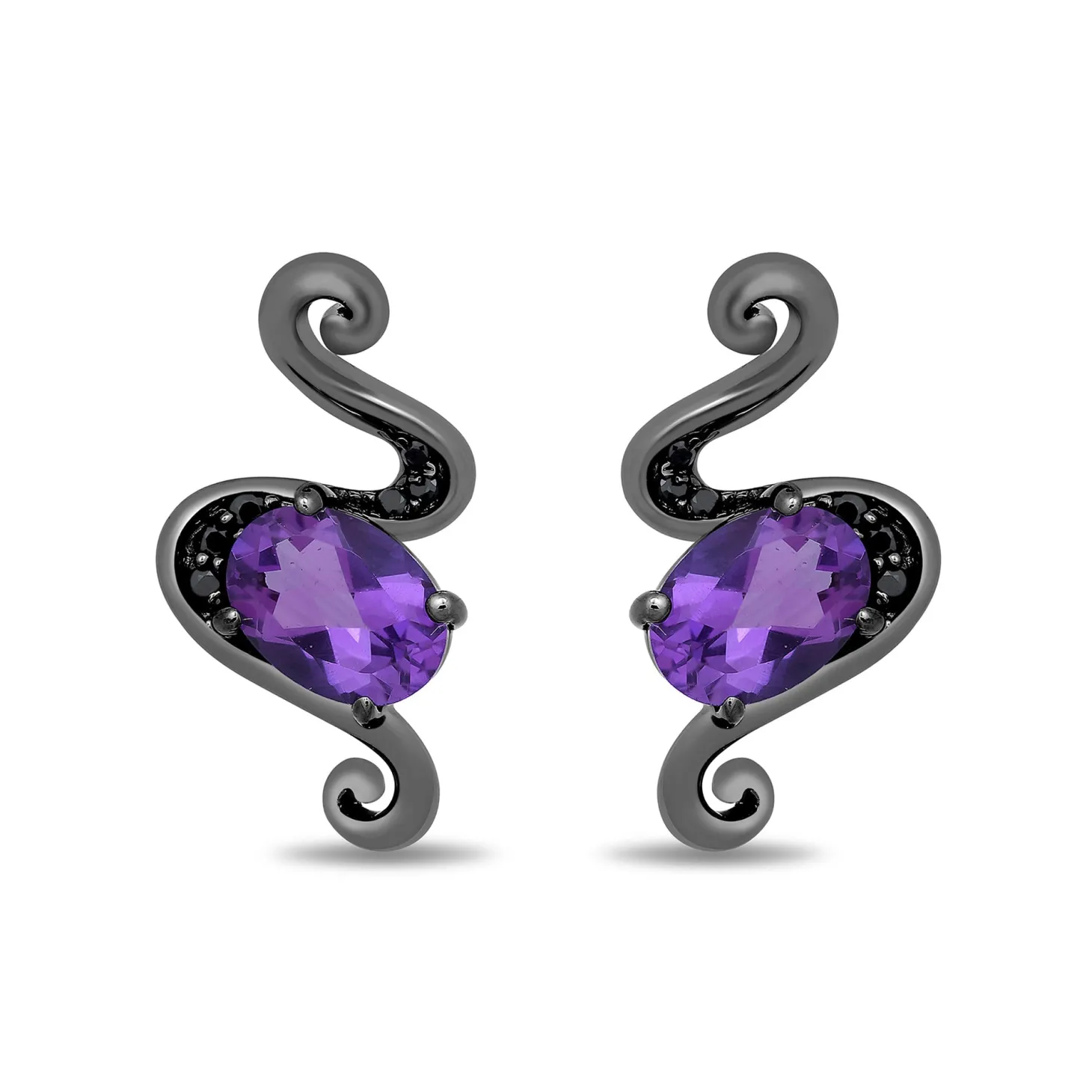 Enchanted Disney Fine Jewelry Black Rhodium over Sterling Silver with 1/10 CTTW Black Diamond and Amethyst Ursula Earrings