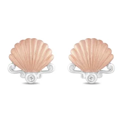 Enchanted Disney Fine Jewelry 10K White Gold And Rose Gold Natural White Round Diamond Accent Ariel Shell Stud Earrings