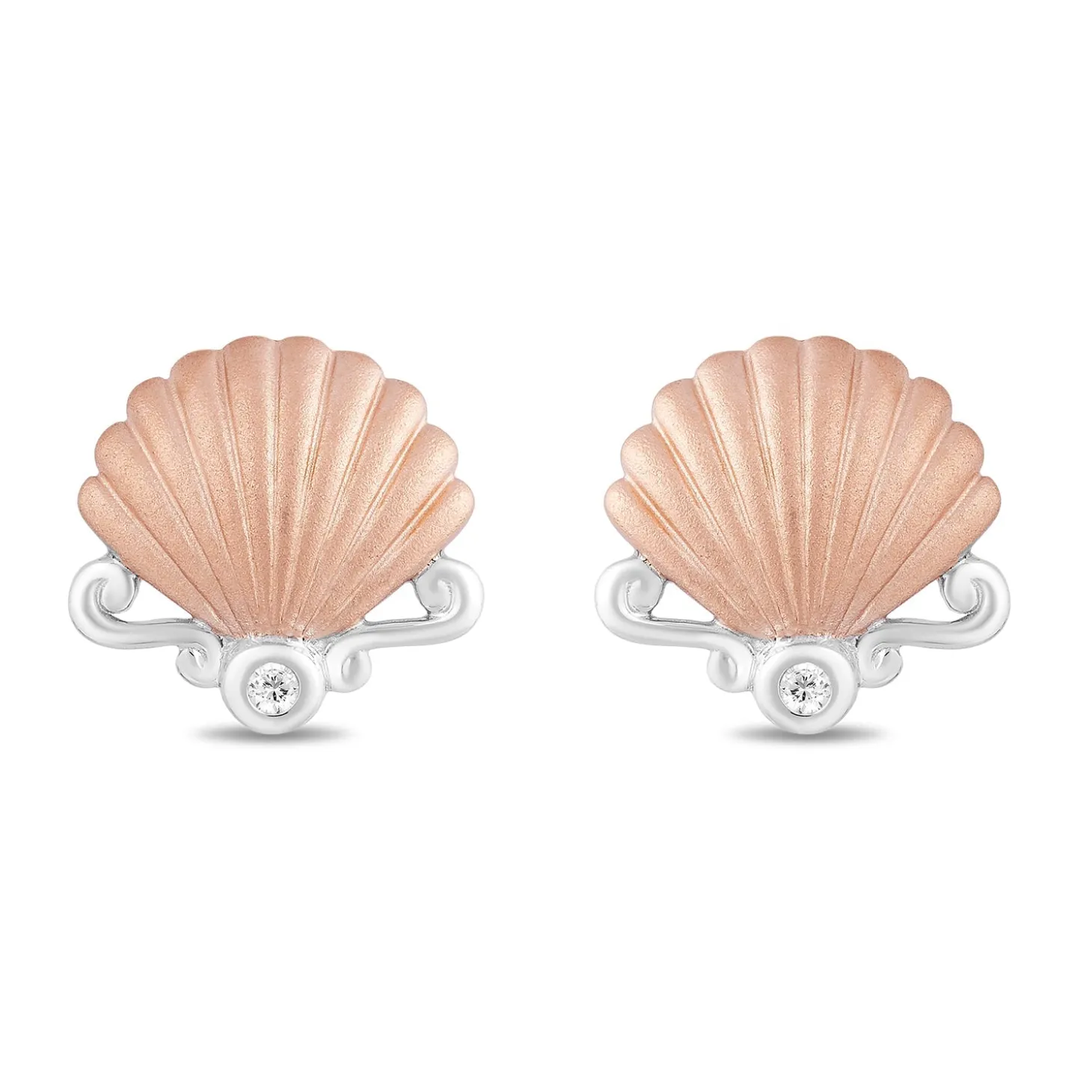 Enchanted Disney Fine Jewelry 10K White Gold And Rose Gold Natural White Round Diamond Accent Ariel Shell Stud Earrings