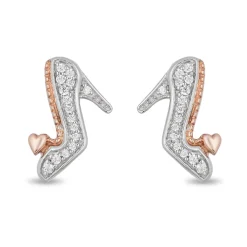 Enchanted Disney Fine Jewelry Sterling Silver and 10K Rose Gold with 1/10 CTTW Diamond Cinderella Slipper Earrings