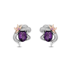 Enchanted Disney Fine Jewelry Sterling Silver and 10K Rose Gold with 1/10 CTTW White Diamond and Amethyst Ariel Stud Earrings