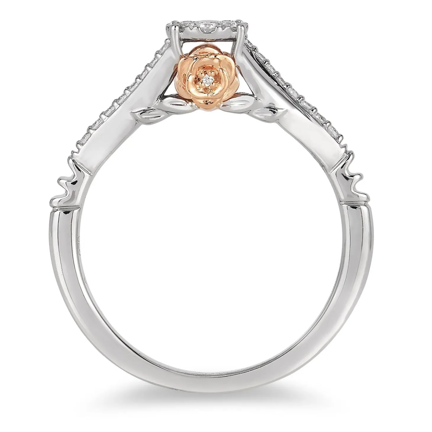 Enchanted Disney Fine Jewelry 10K White Gold and Rose Gold 1/5 CTTW Belle Promise Ring