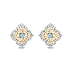 Enchanted Disney Fine Jewelry Sterling Silver and 10K Yellow Gold 1/6 CTTW Diamond and Blue Topaz Aladdin 30th Anniversary Jasmine Arabesque Earrings