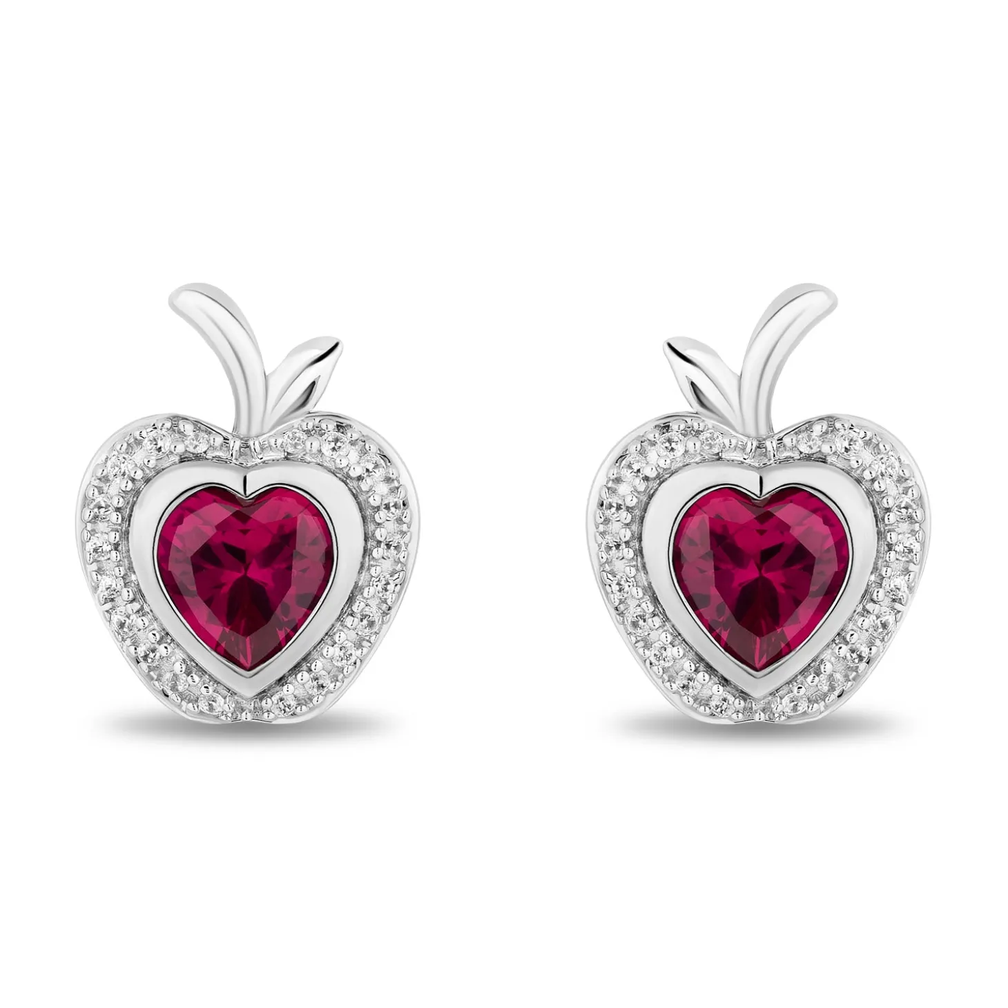 Enchanted Disney Fine Jewelry Sterling Silver with 1/10 CTTW Diamonds and Created Ruby Snow White Earrings