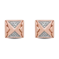 Enchanted Disney Fine Jewelry 10K Rose Gold and Sterling Silver 1/10 CTTW Diamond Aurora Pyramid Stud Earrings