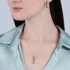 Enchanted Disney Fine Jewelry 14K Rose Gold with 1/20 CTTW Diamond and Citrine Belle Rose Composite Pendant Necklace
