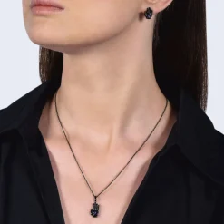 Enchanted Disney Fine Jewelry Black Rhodium over Sterling Silver with 1/6 CTTW Black Diamond and Amethyst Dr. Facilier Hand Pendant Necklace