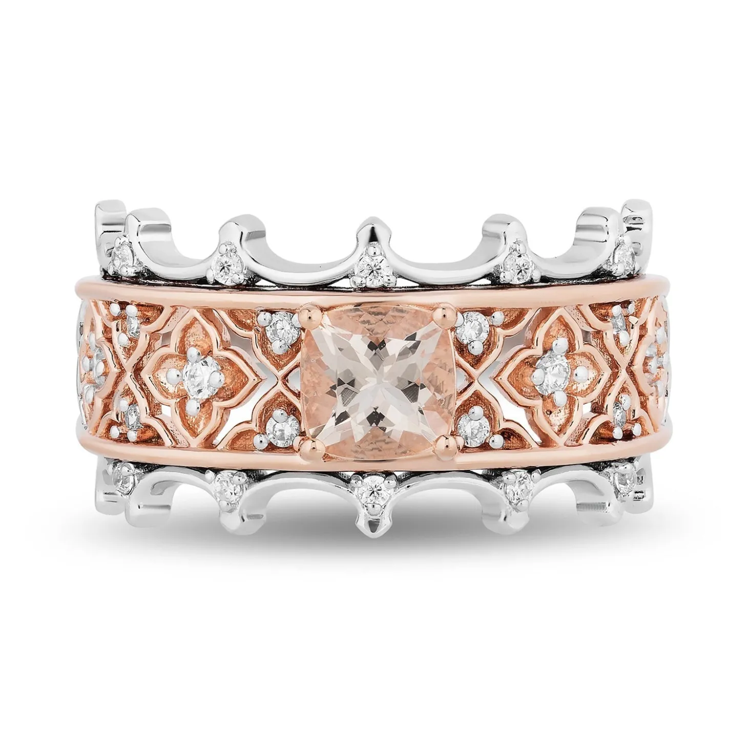 Enchanted Disney Fine Jewelry Sterling Silver and 10K Rose Gold with 1/5 CTTW Diamond and Morganite Aurora Engagement Ring