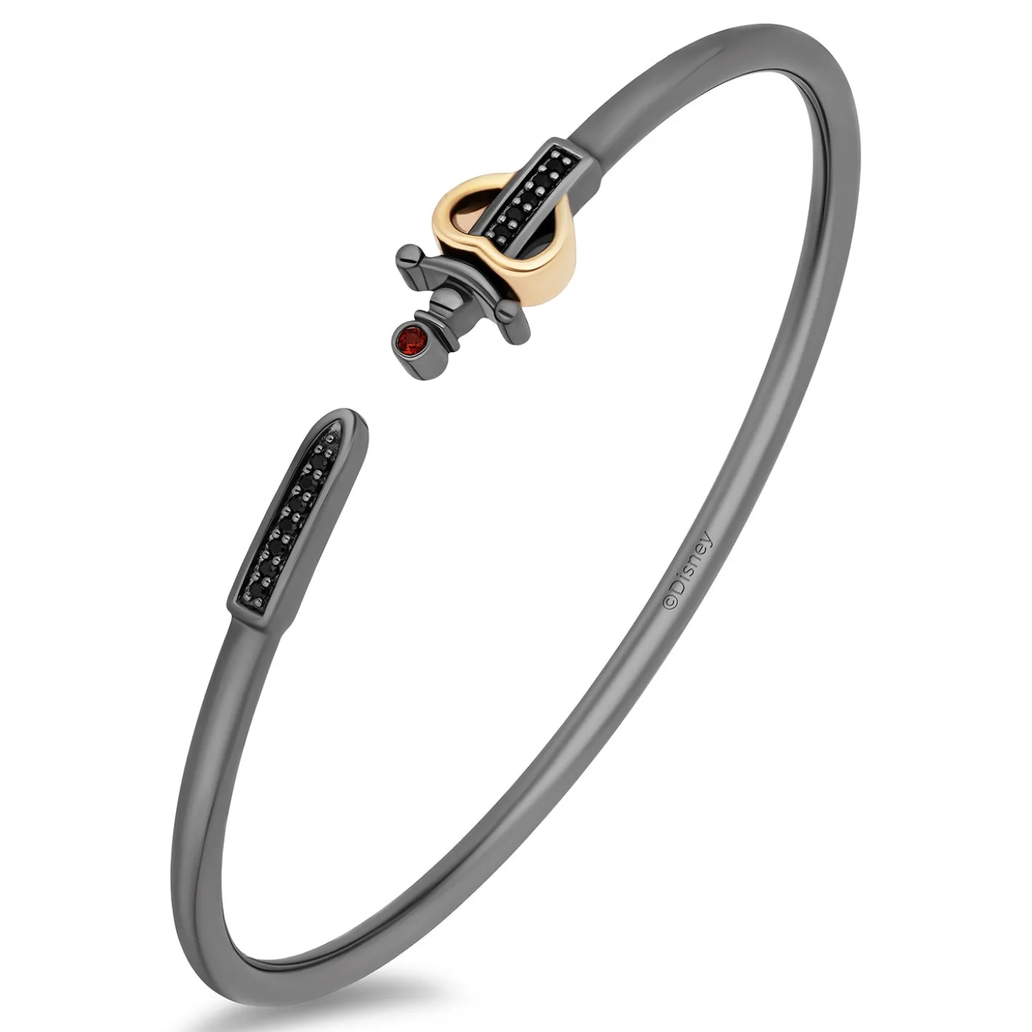 Enchanted Disney Fine Jewelry Black Rhodium Over Sterling Silver and 10K Yellow Gold with 1/10 CTTW Black Diamonds and Garnet Evil Queen Bangle