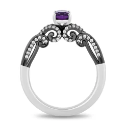 Enchanted Disney Fine Jewelry 14K White Gold with Black Rhodium Ursula Gemstone Engagement Ring with Oval Amethyst Center and 1/4 CTTW Diamonds